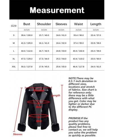 Women's Faux Leather Jacket Moto Biker Sherpa-Lined Coat with Removable Fur Collar Black Lapel $40.49 Coats