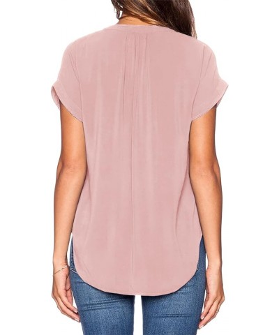 Women Chiffon Blouse V Neck Short Sleeve Top Shirts Light Pink $7.17 Blouses