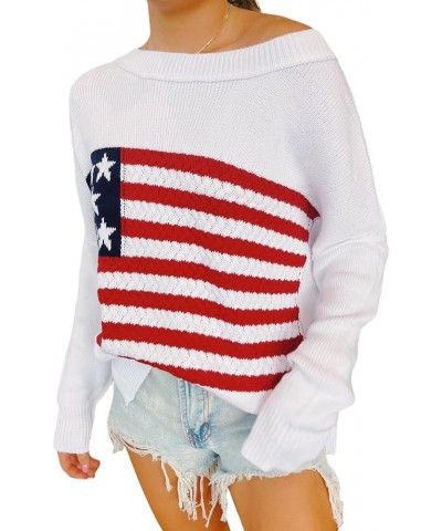 Y2K Vintage Loose Sweaters Long Sleeve Round Neck Striped Print 90s Aesthetic Pullovers Streetwear Spring Fall American Flag ...