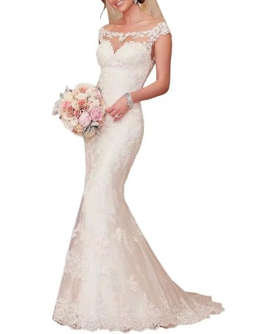 Mermaid Wedding Dresses for Bride 2024 Lace Applique Long Sleeves V-Neck Wedding Gown with Train X2-white $45.08 Dresses