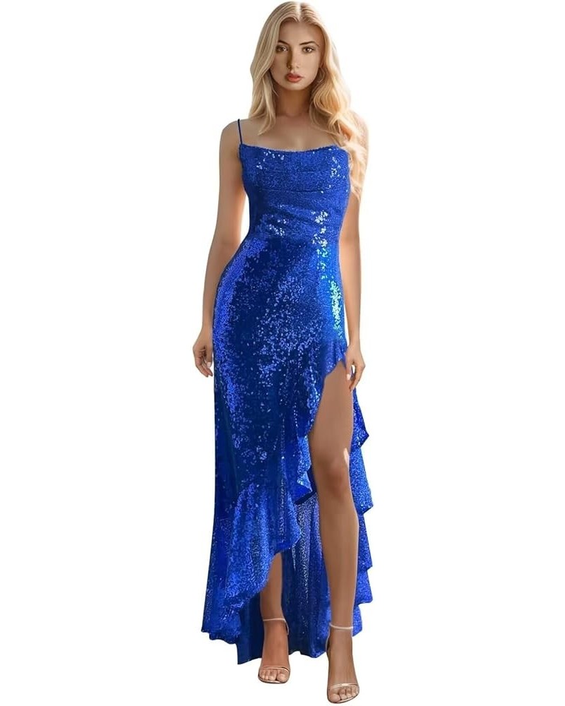 Glitter Sequins Prom Dresses for Women Sparkle Boat Neck Mermaid Formal Evening Gowns with Spaghetti Straps Royal Blue $35.04...