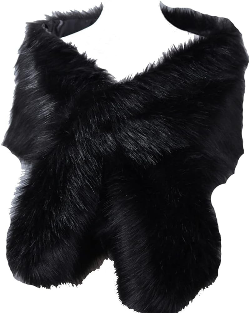 Helan Women's Faux Fur Warm Luxury Cape Coat Cloak Shawl Fur Wrap Bridal Stoles Wedding Fur Collar Shawl Fur Collar Black $29...