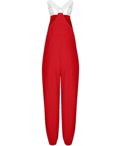 Womens Fleece Overalls Winter Warm One-Piece Bibs Ski Pants Casual Adjustable Strap Sleeveless Loose Jumpsuits Pocket A2-red ...