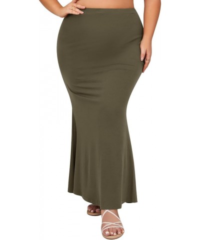 2024 Plus Size 0X-5X Maxi Skirt 2/3 Pack Mermaid Bodycon Pull On High Waist Casual Elegant Olive Green $16.80 Skirts