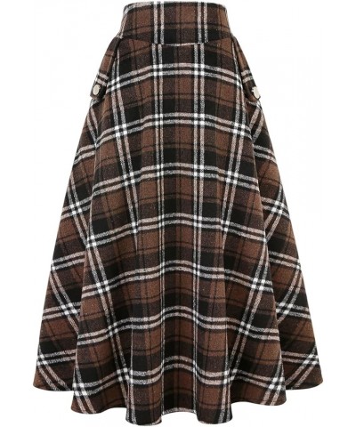 Women’s Fall/Winter High Waist Plaid Slim A-line Long Skirt Plaid Coffee $23.64 Skirts