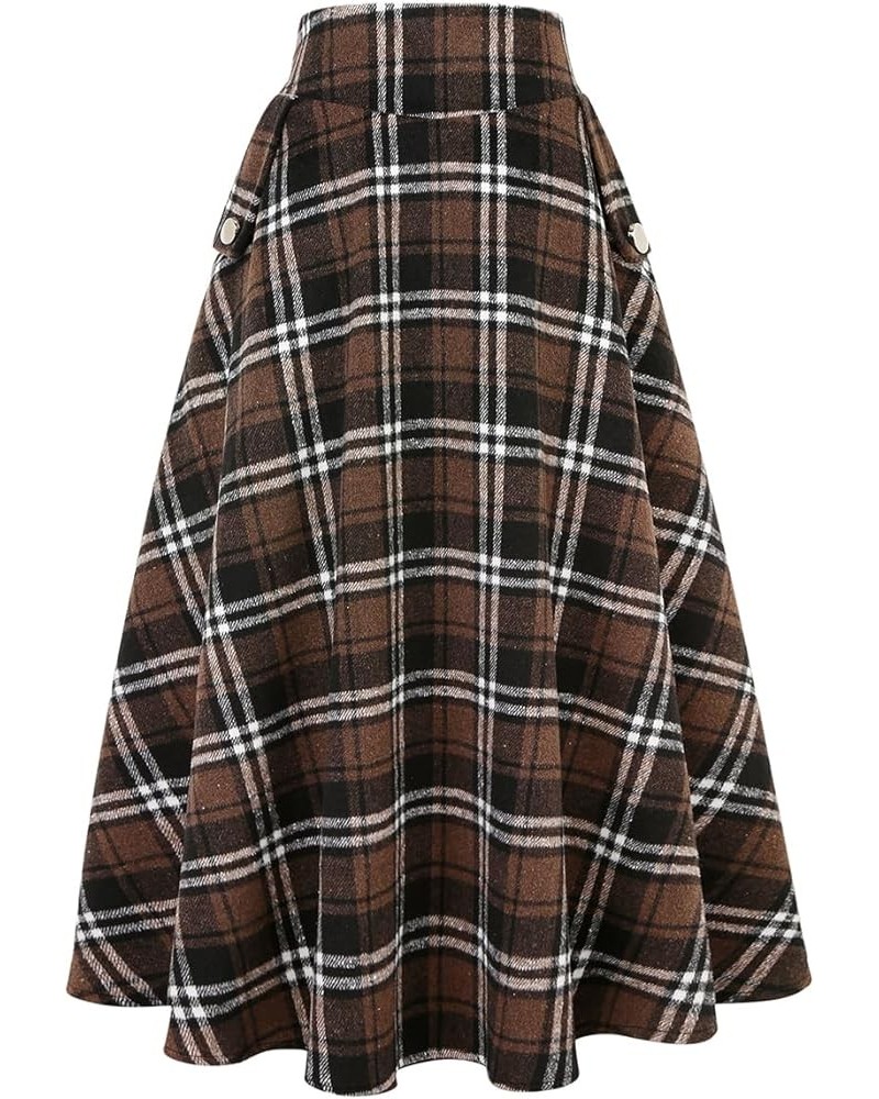 Women’s Fall/Winter High Waist Plaid Slim A-line Long Skirt Plaid Coffee $23.64 Skirts