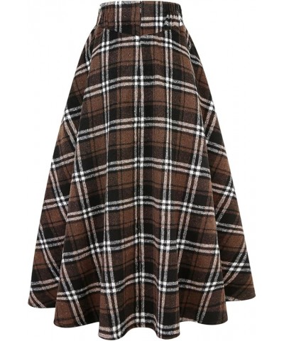 Women’s Fall/Winter High Waist Plaid Slim A-line Long Skirt Plaid Coffee $23.64 Skirts