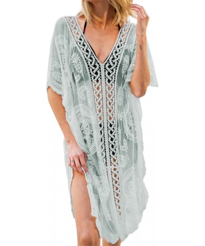 Lace Beach Dress for Women Crochet Long Sheer Bikini Swimsuit Cover Up Green $19.13 Swimsuits