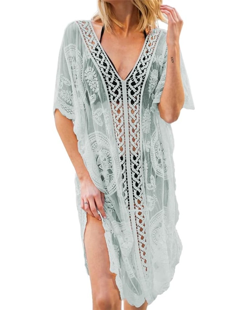 Lace Beach Dress for Women Crochet Long Sheer Bikini Swimsuit Cover Up Green $19.13 Swimsuits