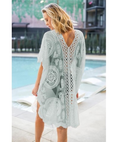 Lace Beach Dress for Women Crochet Long Sheer Bikini Swimsuit Cover Up Green $19.13 Swimsuits