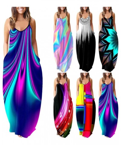 Maxi Dresses for Women,Womens Summer Dresses V-Neck Sleeveless Striped Plus Size Loose Party Sundress with Pocket Xaa-0002 Bl...