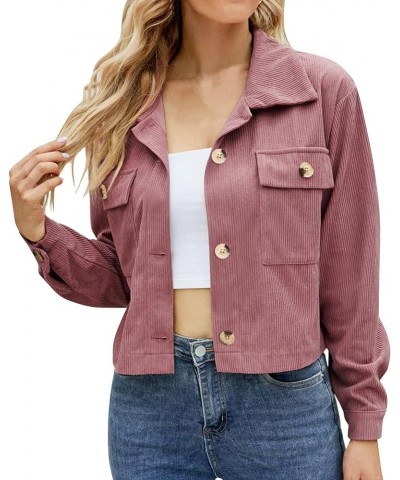 Women Double Breasted Corduroy Jacket Long Sleeve Work Office Casual Boyfriend Blazer Suit Coat for Women Z1-pink $11.99 Blazers