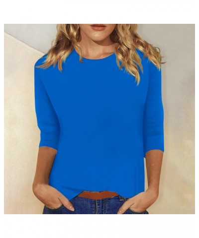 Women's Casual 3/4 Sleeve Summer Tops Round Neck Dressy Graphic Tunics Blouses Spring Tshirt Western Clothes 2024 1blue $13.4...