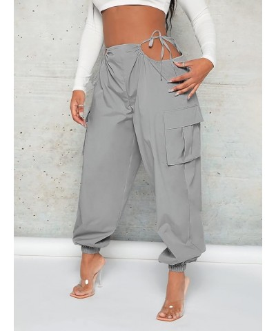 Women's Cut Out Tie Side High Waist Flap Pocket Cargo Joggers Pants Grey $16.80 Activewear