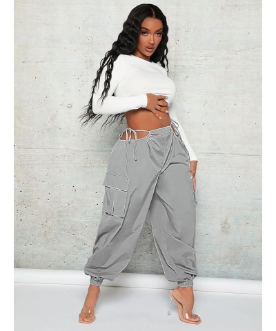 Women's Cut Out Tie Side High Waist Flap Pocket Cargo Joggers Pants Grey $16.80 Activewear