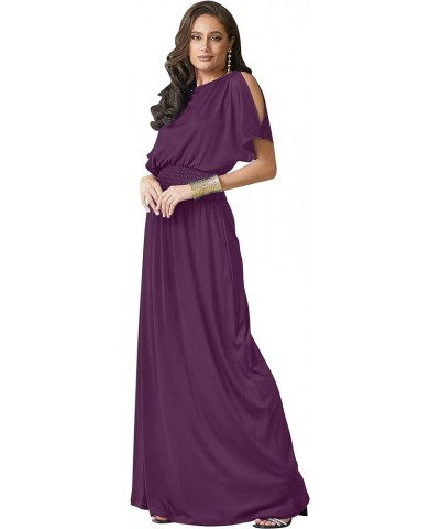 Womens Split Sleeves Smocked Elegant Cocktail Long Maxi Dress Purple $19.79 Dresses