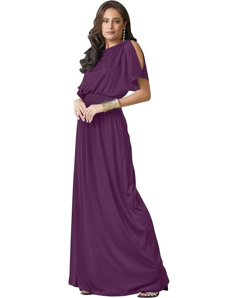 Womens Split Sleeves Smocked Elegant Cocktail Long Maxi Dress Purple $19.79 Dresses