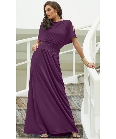 Womens Split Sleeves Smocked Elegant Cocktail Long Maxi Dress Purple $19.79 Dresses