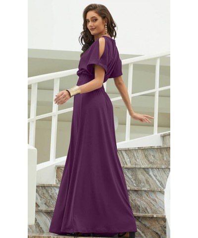 Womens Split Sleeves Smocked Elegant Cocktail Long Maxi Dress Purple $19.79 Dresses