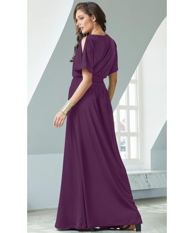 Womens Split Sleeves Smocked Elegant Cocktail Long Maxi Dress Purple $19.79 Dresses