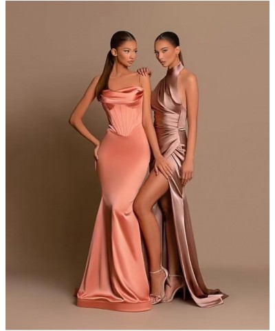 Halter Bridesmaid Dresses Satin Prom Dresses with Split Long Ruched Evening Dresses Gold $31.20 Dresses