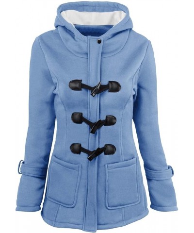 Women's Sherpa Lined Toggle Duffle Coat Fleece Hooded Warm Jacket Sweatshirt Horn Button Thicken Plus Size Coat D_sky Blue $9...