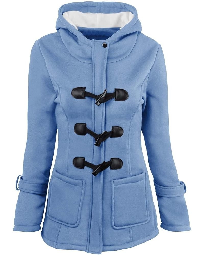 Women's Sherpa Lined Toggle Duffle Coat Fleece Hooded Warm Jacket Sweatshirt Horn Button Thicken Plus Size Coat D_sky Blue $9...