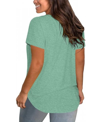 Womens Plus-Size Tops Summer V Neck Shirts Short Sleeve Tees with Pocket 08_light Green $14.40 T-Shirts