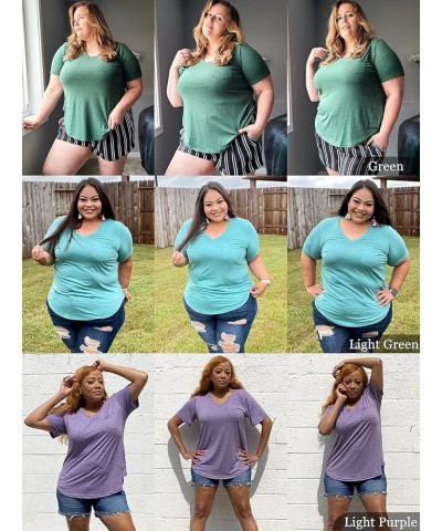 Womens Plus-Size Tops Summer V Neck Shirts Short Sleeve Tees with Pocket 08_light Green $14.40 T-Shirts