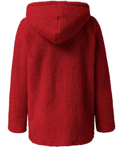 Women Winter Sherpa Jacket Coat Long Sleeve Lapel Fuzzy Warm Fleece Open Front Hooded Cardigan Outerwear with Pockets A07 Red...