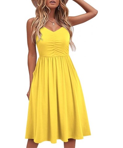 Casual Dresses for Women Sleeveless Cotton Summer Beach Dress A Line Spaghetti Strap Sundresses with Pockets Yt090-yellow $9....