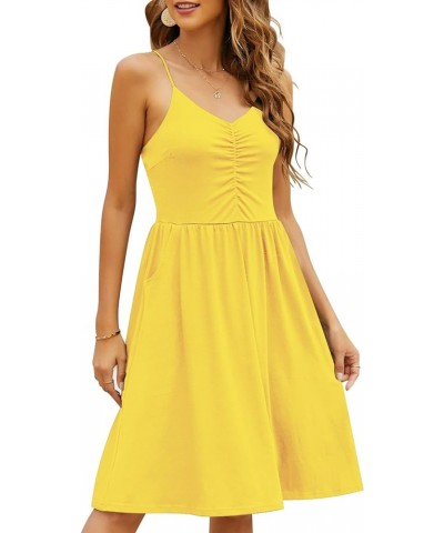 Casual Dresses for Women Sleeveless Cotton Summer Beach Dress A Line Spaghetti Strap Sundresses with Pockets Yt090-yellow $9....