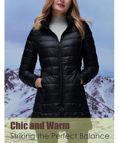 Women's Lightweight Water Resistant Packable Down Jacket Hooded Shining Black - Long Down Jacket $22.94 Jackets