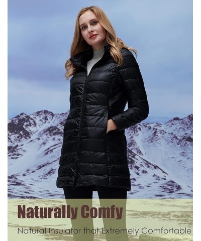 Women's Lightweight Water Resistant Packable Down Jacket Hooded Shining Black - Long Down Jacket $22.94 Jackets