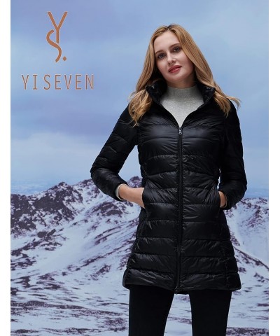 Women's Lightweight Water Resistant Packable Down Jacket Hooded Shining Black - Long Down Jacket $22.94 Jackets