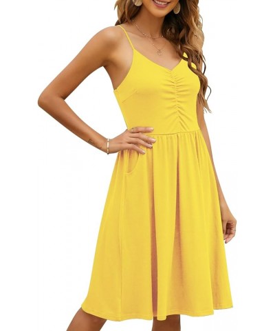 Casual Dresses for Women Sleeveless Cotton Summer Beach Dress A Line Spaghetti Strap Sundresses with Pockets Yt090-yellow $9....