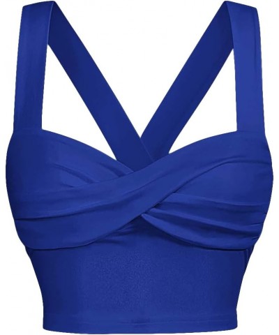 Women's Twist Front Cami Crop Top Strappy Sleeveless Tank Top Solid Blue $12.29 Tanks