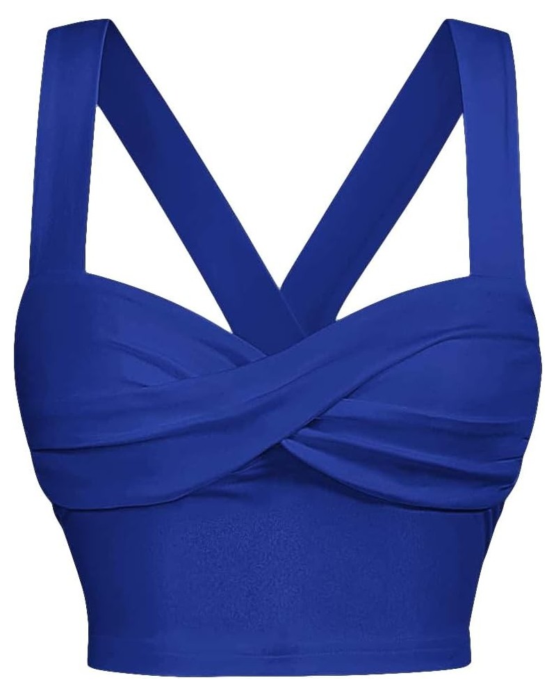 Women's Twist Front Cami Crop Top Strappy Sleeveless Tank Top Solid Blue $12.29 Tanks