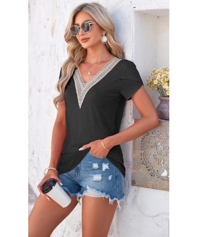 Womens 2024 T Shirts Petal Sleeve V Neck Casual Tees Summer Basic Tops X Dark Gray $14.74 T-Shirts