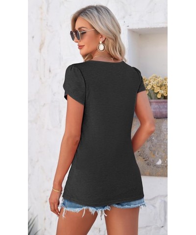 Womens 2024 T Shirts Petal Sleeve V Neck Casual Tees Summer Basic Tops X Dark Gray $14.74 T-Shirts