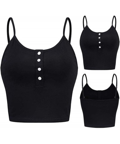 Tank Top for Women Sleeveless O Neck Button Up Casual Workout Crop Vest Sleeveless Cami Blouse Shirt Black $5.81 Activewear