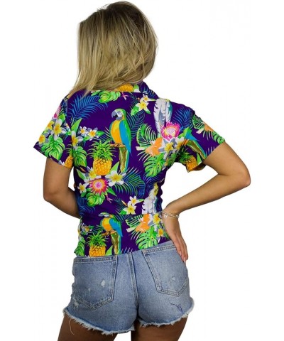 Funky Casual Hawaiian Blouse Shirt for Women Front Pocket Button Down Very Loud Shortsleeve Small Flower Print Parrot Cockato...