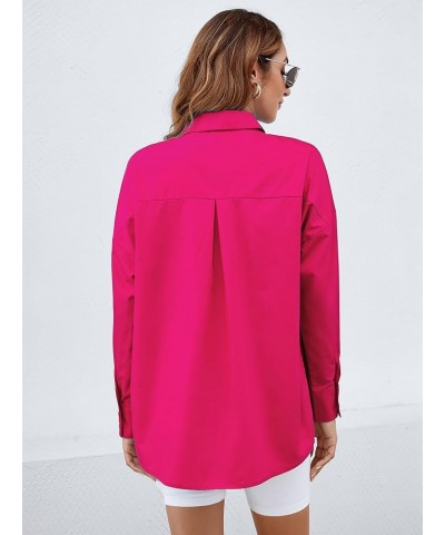 Womens Oversized Button Down Shirts Casual Long Sleeve Blouse Business Tops Rose Red $13.80 Blouses