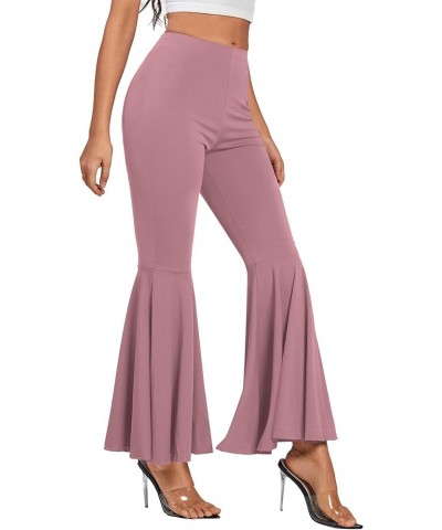 Women's Casual High Waist Ruffle Flare Pants Wide Leg Solid Stretchy Bell Bottom Dusty Pink $21.00 Pants