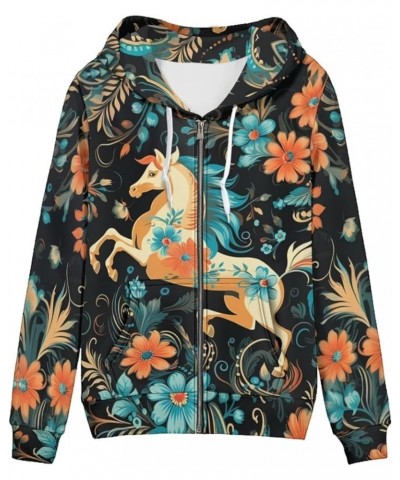 Zip Up Hoodie Graphic Y2k Hooded Sweatshirt Jacket for Women XS-5XL Floral Horse $20.24 Hoodies & Sweatshirts