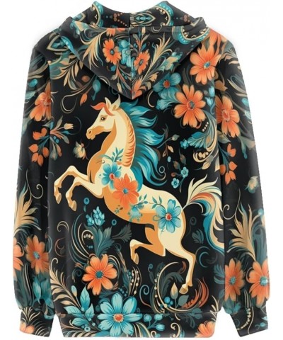 Zip Up Hoodie Graphic Y2k Hooded Sweatshirt Jacket for Women XS-5XL Floral Horse $20.24 Hoodies & Sweatshirts