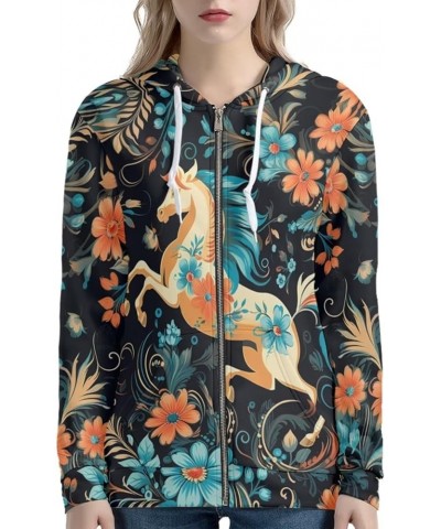 Zip Up Hoodie Graphic Y2k Hooded Sweatshirt Jacket for Women XS-5XL Floral Horse $20.24 Hoodies & Sweatshirts