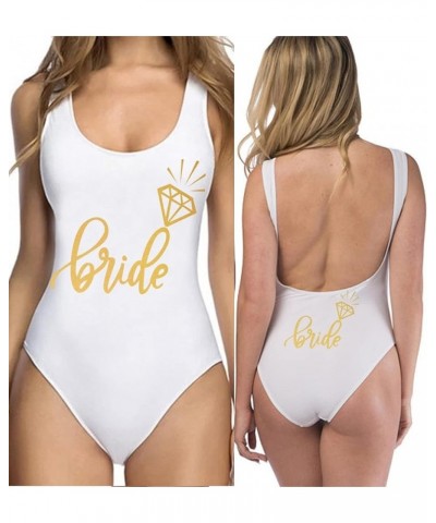 Sexy Woman Bride Bride Tribe Gold Letter Back Print Swimwear Swimsuit One Piece Swimming Beachwear Monokini Bodysuit… White $...