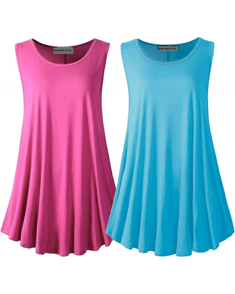 SepiMeli Tank Tops for Women Plus Size Sleevelss Tunic Casual Summer Clothes Swing Shirts for Leggings Pink/Light Blue $18.19...