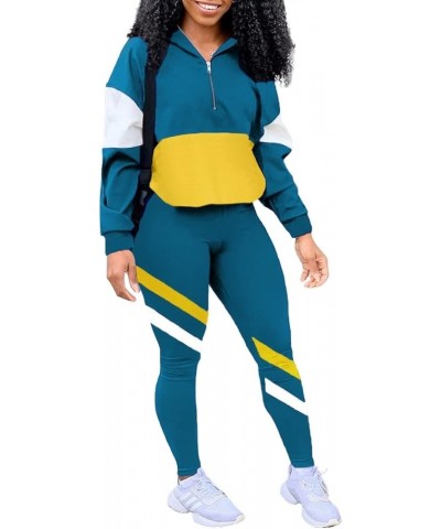 Women's Two Piece Outfits Zip Top Jacket and Elastic Waistband Pant Women Sweatsuit Tracksuit Sets B-02 Lack Blue $17.20 Acti...